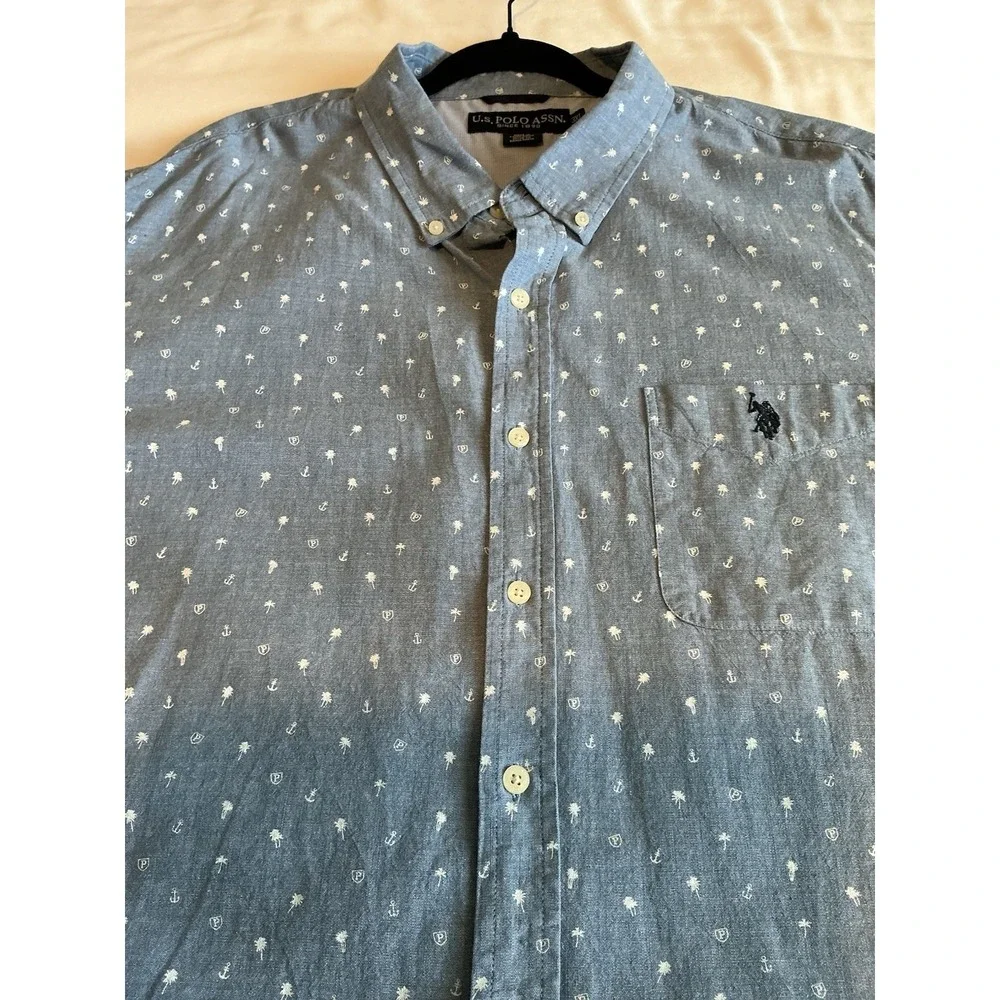 U.S. Polo‎ Assn. Short Sleeve Button Down Shirt Mens Nautical Blue 3XL